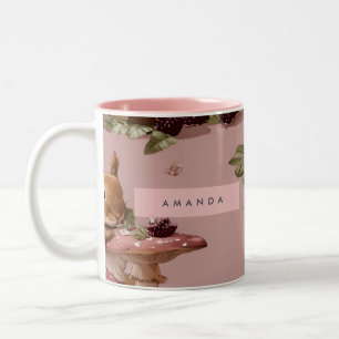 Personalized Kawaii Bunny & Berry Cupcake Pattern Two-Tone Coffee Mug