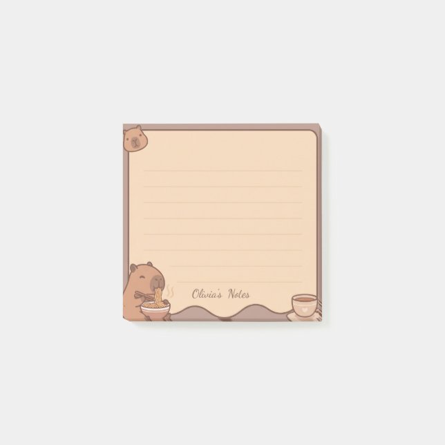 Personalized Kawaii Capybara Ramen Sticky Notes (Front)