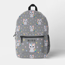 Personalized Kawaii Caticorn name printed backpack
