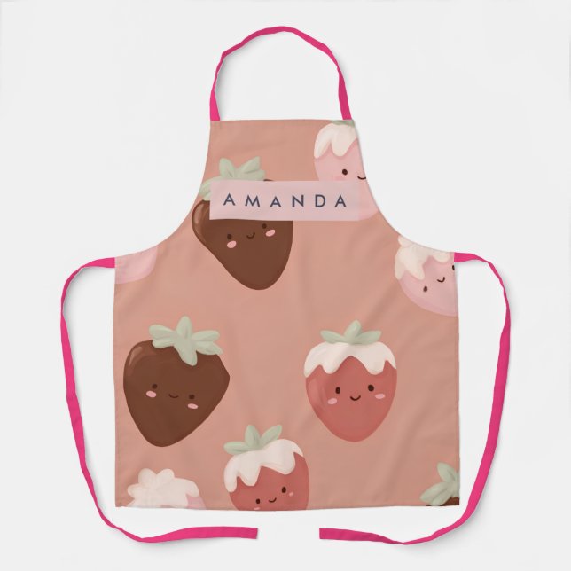 Personalized Kawaii Chocolate Strawberry Pattern Apron (Front)