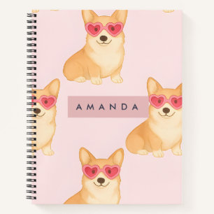 Personalized Kawaii Corgi with Heart Sunglasses Notebook