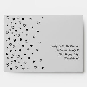 Personalized Kawaii Cute Black Hearts Pastel Envelope