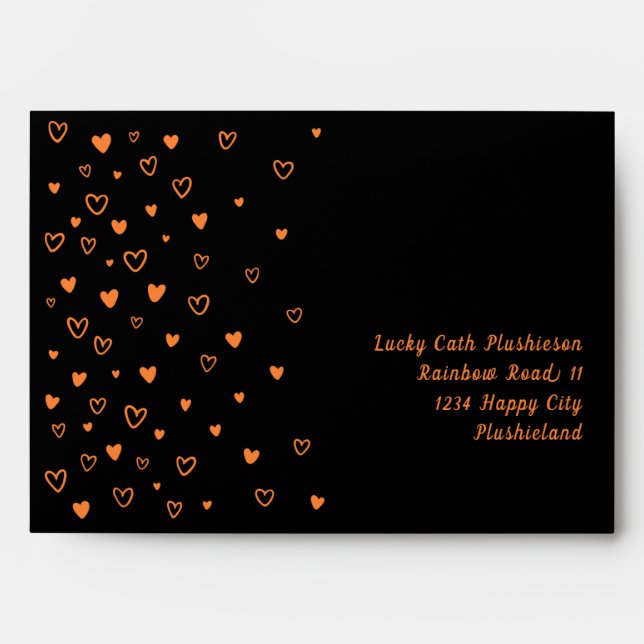Personalized Kawaii Cute Black Hearts Snail Mail Envelope (Front)