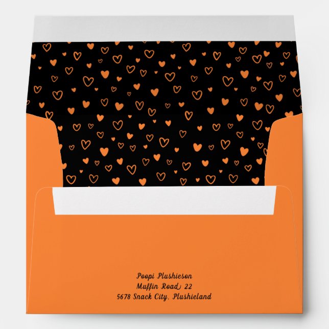 Personalized Kawaii Cute Black Hearts Snail Mail Envelope (Back (Bottom))