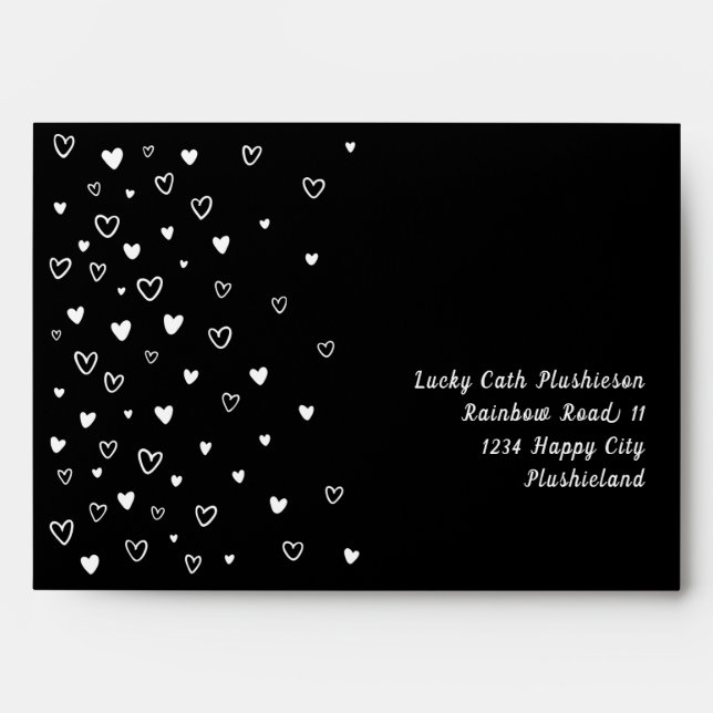 Personalized Kawaii Cute Black Hearts Snail Mail Envelope (Front)