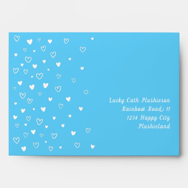 Personalized Kawaii Cute Blue Hearts Snail Mail Envelope (Front)