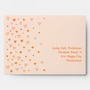 Personalized Kawaii Cute Orange Hearts Pastel Envelope