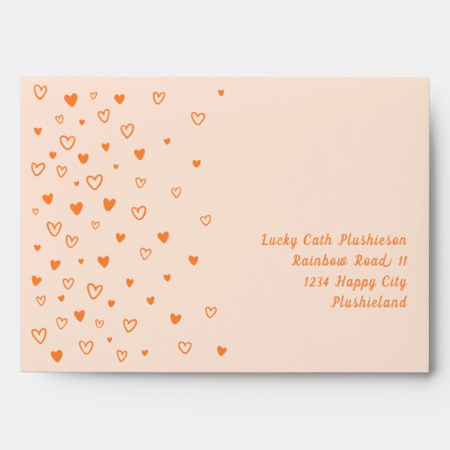 Personalized Kawaii Cute Orange Hearts Pastel Envelope (Front)