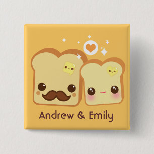Personalized - Kawaii cute toasts couple 2 Inch Square Button