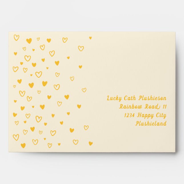 Personalized Kawaii Cute Yellow Hearts Pastel Envelope (Front)