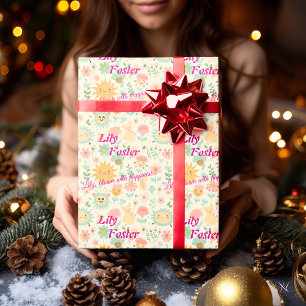 Personalized Kawaii Floral Pastel Palette for Kids Wrapping Paper