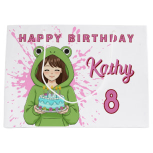 Personalized Kawaii Frog Hoodie Girl Birthday Large Gift Bag