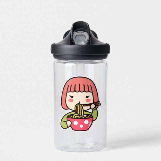 Personalized Kawaii Girl eating Ramen  Water Bottle (Front)