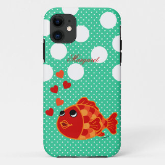 Personalized Kawaii Goldfish Cartoon with Hearts iPhone 11 Case