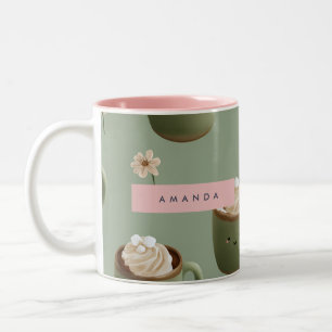Personalized Kawaii Hot Cocoa Pattern Two-Tone Coffee Mug