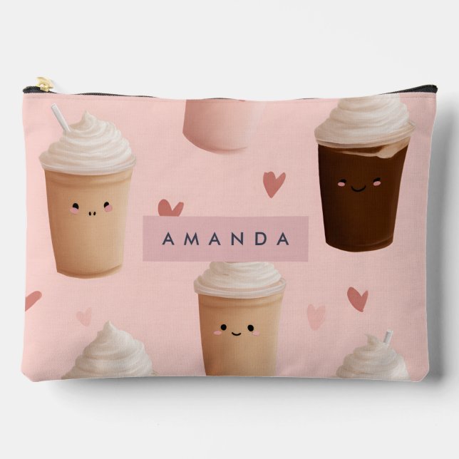 Personalized Kawaii Iced Coffee Pattern Accessory Pouch (Front)