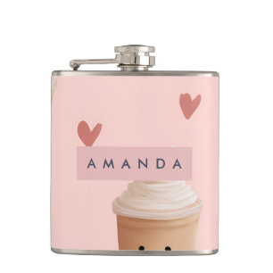 Personalized Kawaii Iced Coffee Pattern Hip Flask