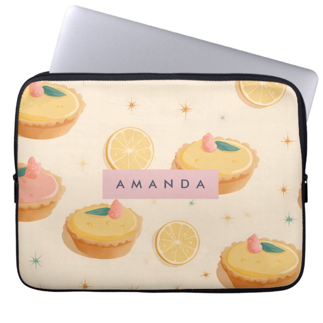 Personalized Kawaii Lemon Tart Pattern Laptop Sleeve (Front)