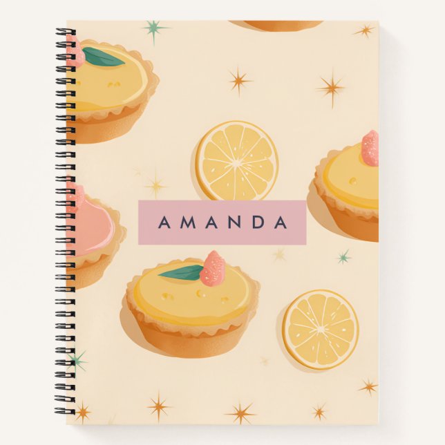 Personalized Kawaii Lemon Tart Pattern Notebook (Front)