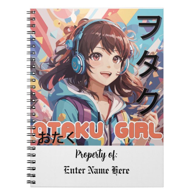 Personalized Kawaii Otaku Girl Anime Notebook (Front)