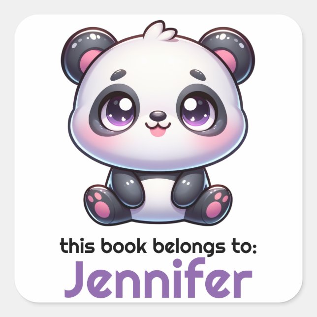 Personalized Kawaii Panda Bookplate Square Sticker (Front)