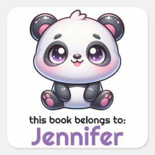 Personalized Kawaii Panda Bookplate Square Sticker