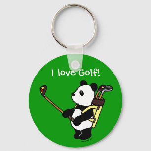 Personalized Kawaii Panda Golfer Keychain