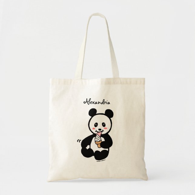 Personalized Kawaii Panda Ice Cream Cartoon Tote Bag (Front)