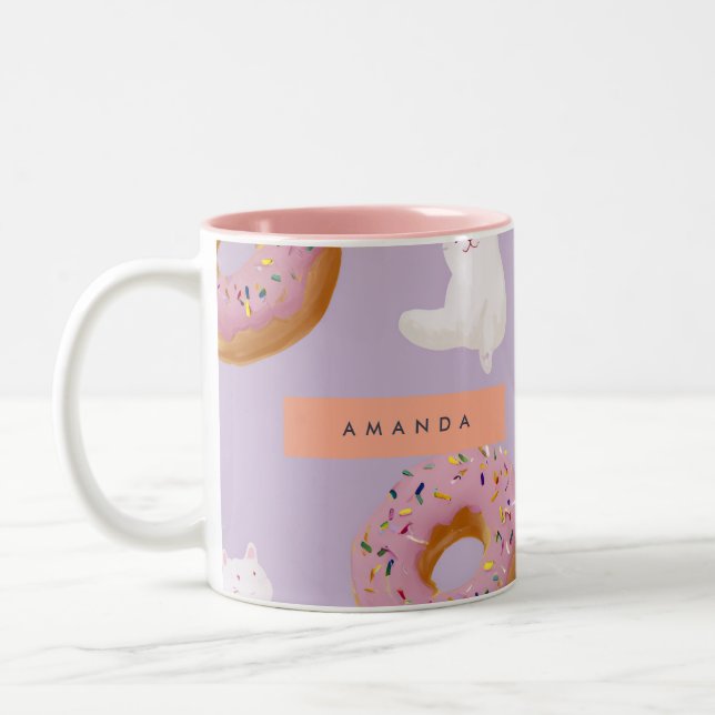 Personalized Kawaii Pastel Doughnuts Pattern Two-Tone Coffee Mug (Left)