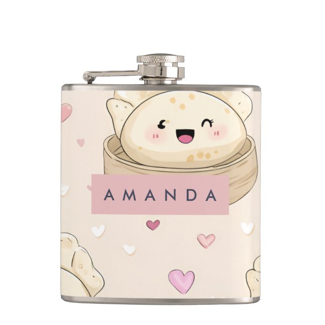 Personalized Kawaii Pastel Dumpling Pattern Hip Flask (Front)