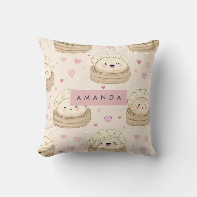 Personalized Kawaii Pastel Dumpling Pattern Throw Pillow (Front)