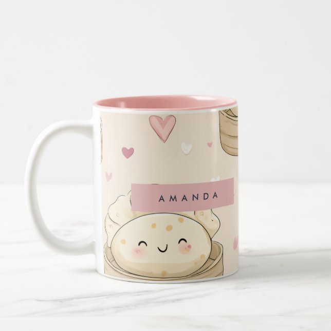 Personalized Kawaii Pastel Dumpling Pattern Two-Tone Coffee Mug (Left)