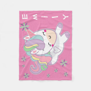 Personalized Kawaii Pastel Girly Unicorn Fleece Blanket