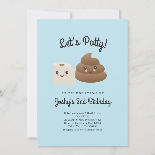 Personalized Kawaii Poop & TP (Toilet Paper) Party Invitation (Front)