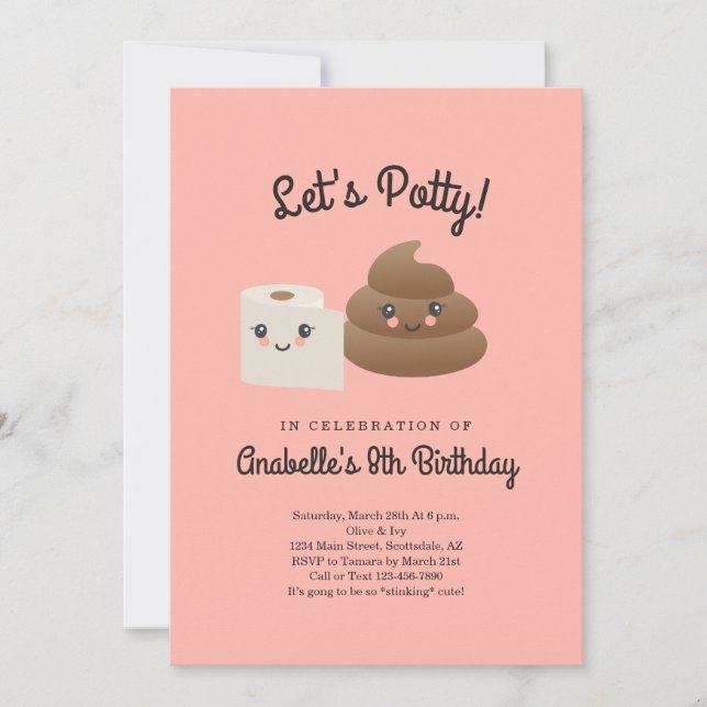 Personalized Kawaii Poop & TP (Toilet Paper) Party Invitation (Front)