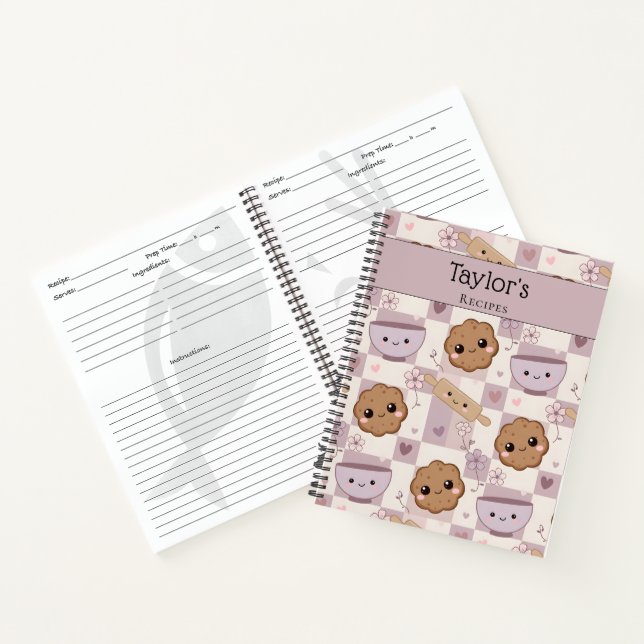 Personalized Kawaii Purple Cookie Keepsake Recipe  Notebook (Inside)