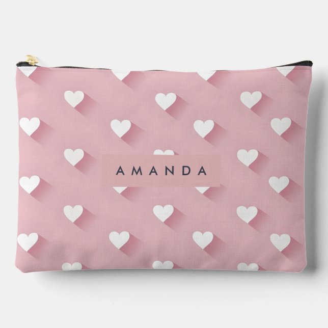 Personalized Kawaii Soft Pink Heart  Accessory Pouch (Front)