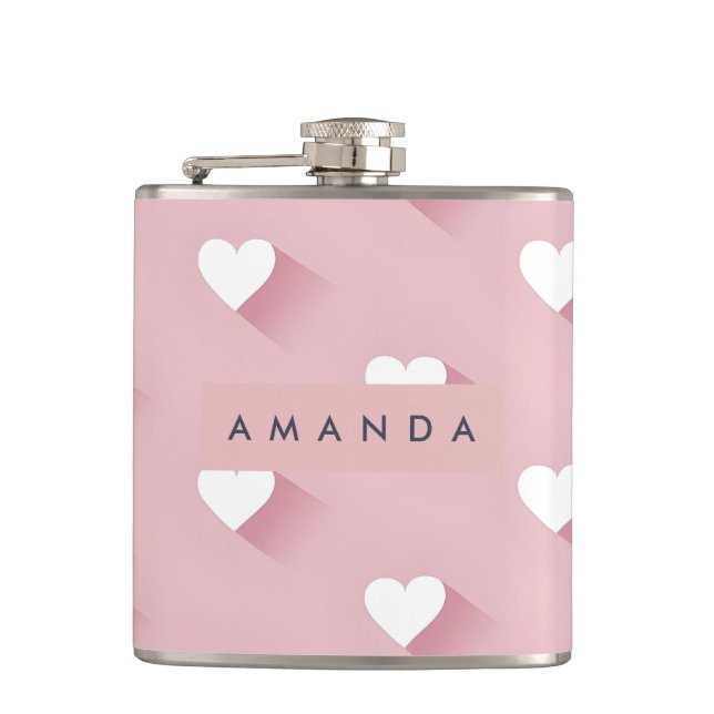 Personalized Kawaii Soft Pink Heart  Hip Flask (Front)