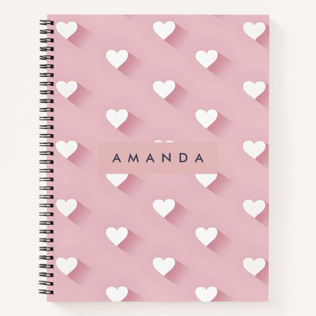 Personalized Kawaii Soft Pink Heart  Notebook (Front)