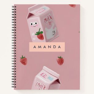 Personalized Kawaii Strawberry Milk Pattern Notebook