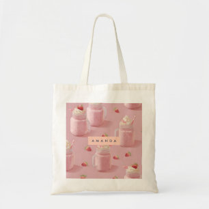 Personalized Kawaii Strawberry Milkshake Pattern Tote Bag