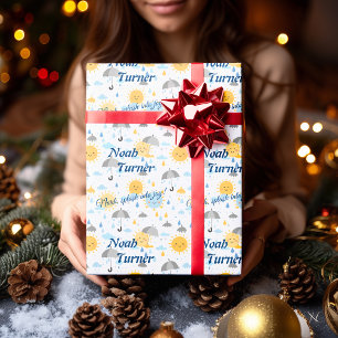 Personalized Kawaii Sun & Rain Gift Wrap for Kids