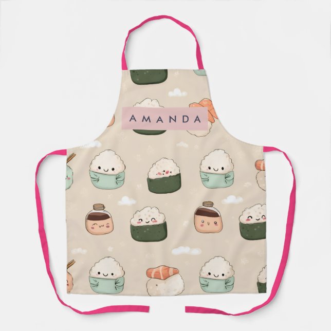 Personalized Kawaii Sushi Japanese Food Pattern Apron (Front)
