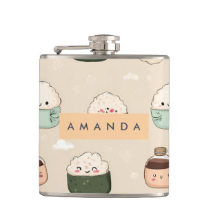 Personalized Kawaii Sushi Japanese Food Pattern Hip Flask