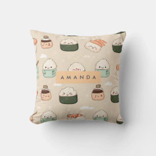 Personalized Kawaii Sushi Japanese Food Pattern Throw Pillow