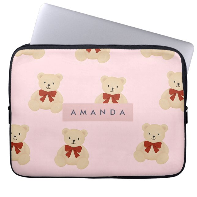 Personalized Kawaii Teddy Bear Pattern Laptop Sleeve (Front)