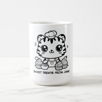 Personalized Kawaii Tiger Baker Mug | Cute Cupcake
