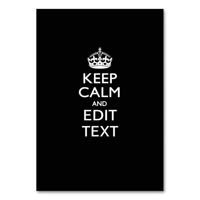 Personalized KEEP CALM AND Edit Text Invitation Table Number (Front)