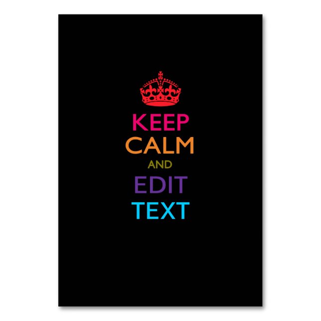 Personalized KEEP CALM AND Edit Text Multicolored Table Number (Front)