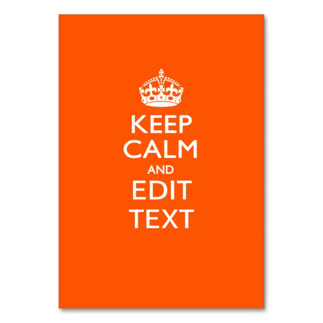 Personalized KEEP CALM AND Edit Text on Orange Table Number (Front)